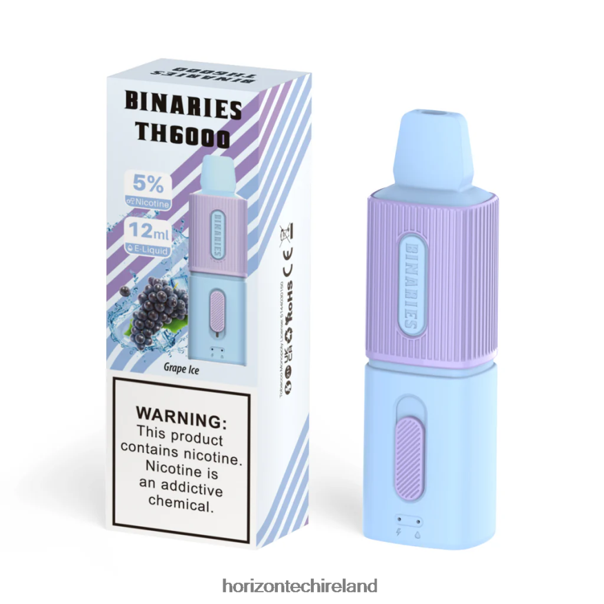 HorizonTech Binaries Cabin TH6000 Disposable 12mL - Horizon Tech vape tank Grape Ice 22VX4F96